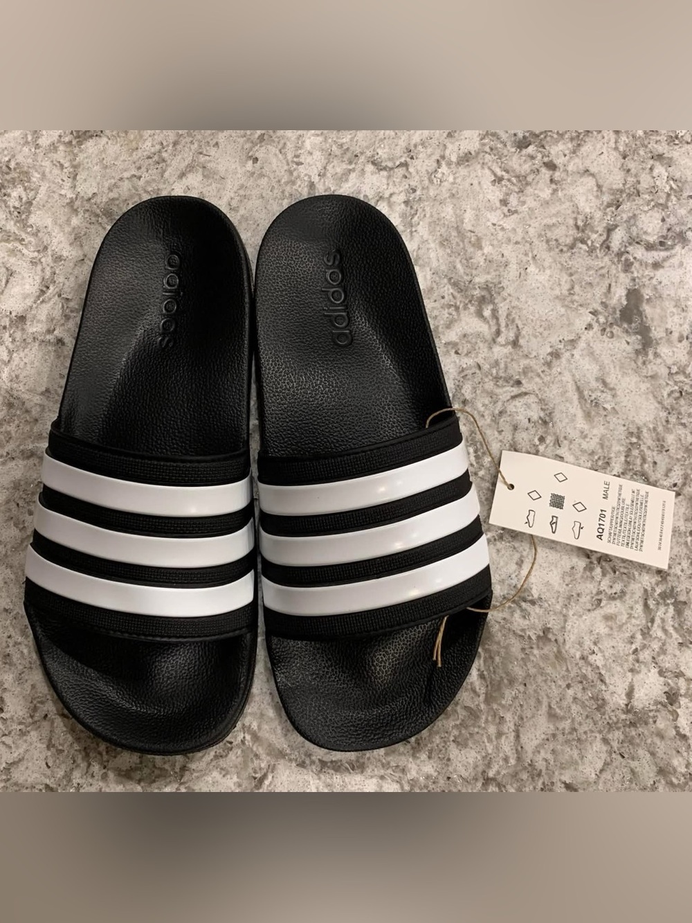 NIB Adidas Adilette Shower Slides Black White Men’s Size 7 NWT